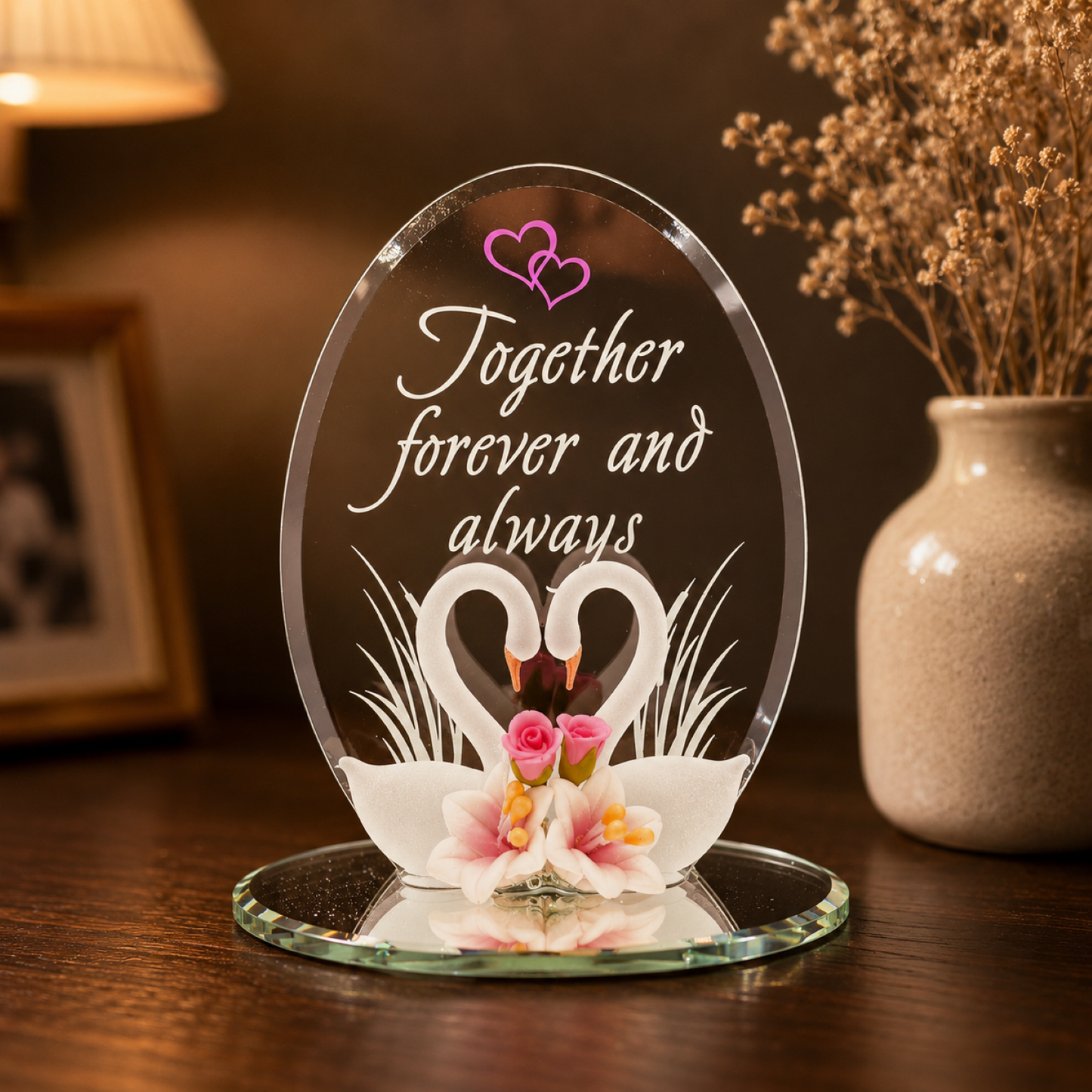 Romantic Swan Glass Figurine Gift for Couples | Forever Love Anniversary Decor