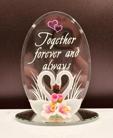 Forever and Always Glass Swan Figurine Romantic Handcrafted Gift