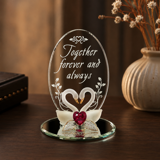 Swan Figurine Anniversary Gift for Couples | Romantic Love Decor with Heart Crystal