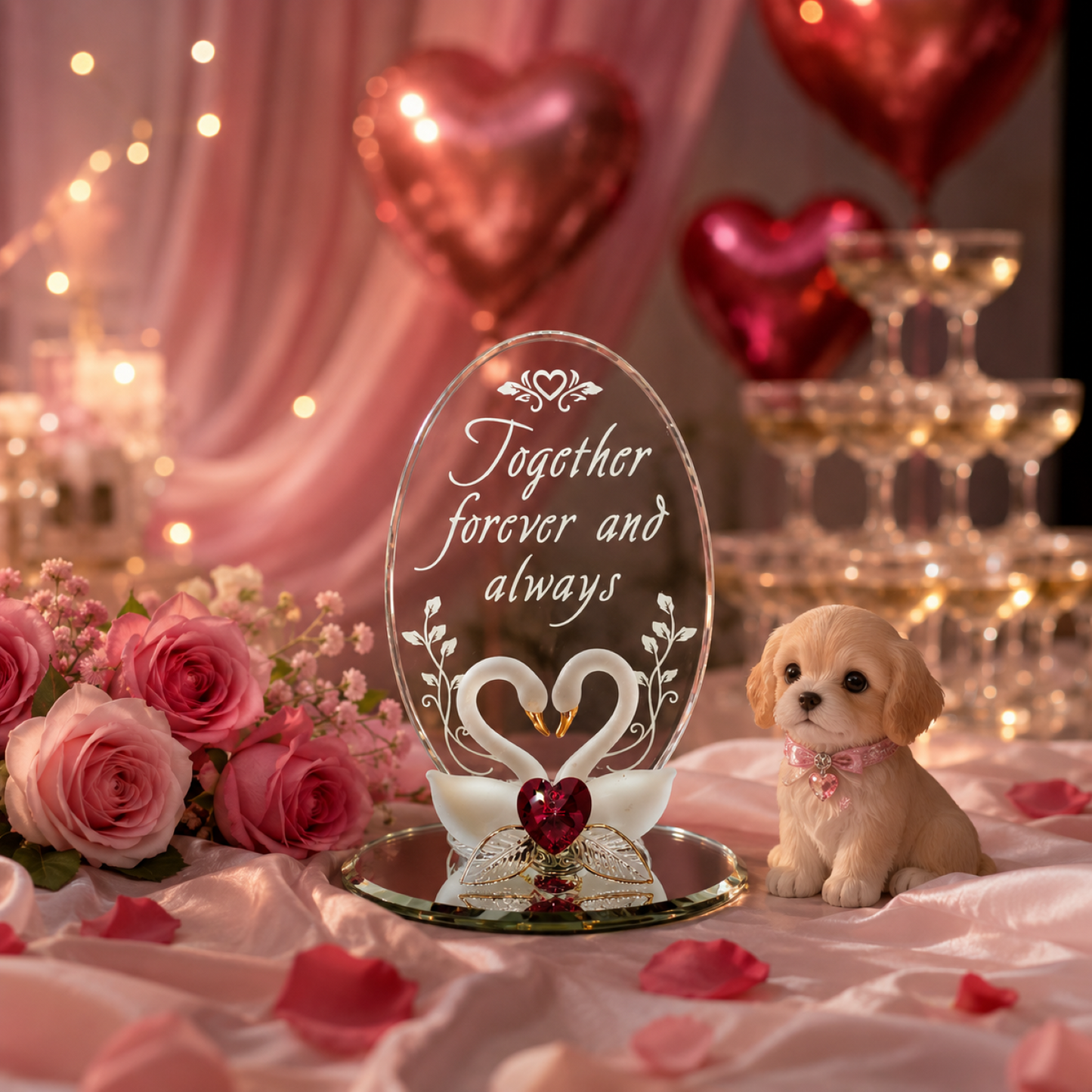 Swan Figurine Anniversary Gift for Couples | Romantic Love Decor with Heart Crystal