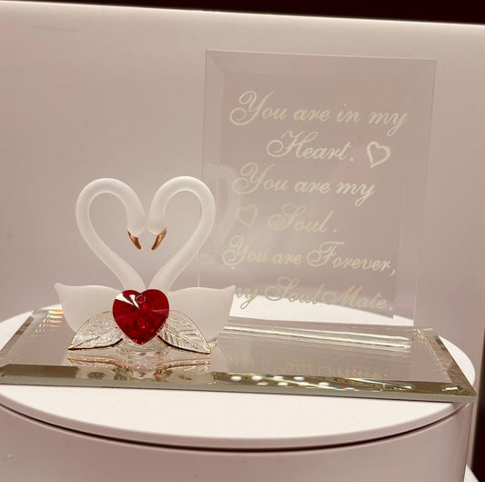 Soul Mate Swans Figurine | Glass Swan Couple Love Gift with Crystal Heart