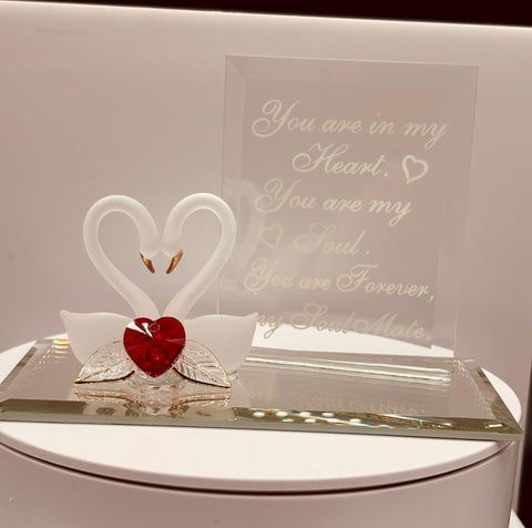 Soul Mate Swans Figurine | Glass Swan Couple Love Gift with Crystal Heart