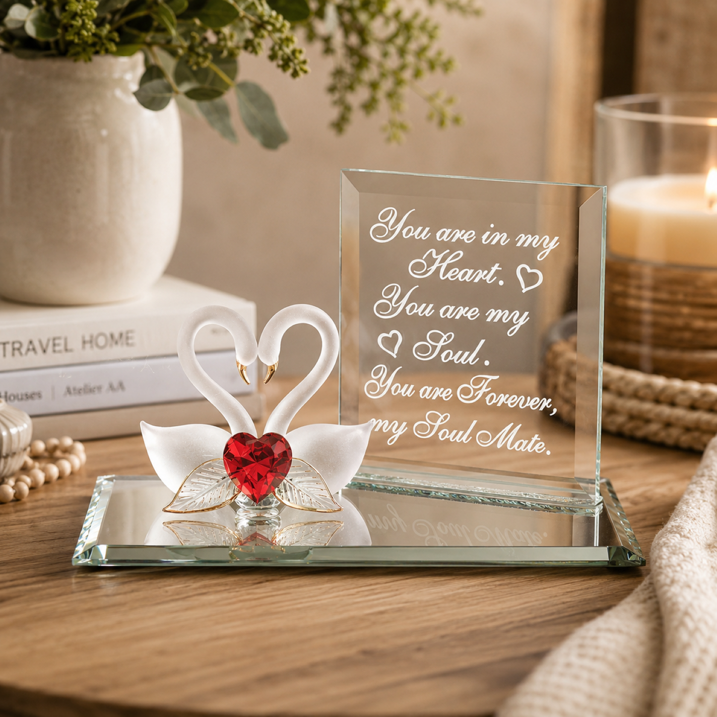 Soul Mate Swan Glass Figurine Gift | Romantic Anniversary Couple Decor