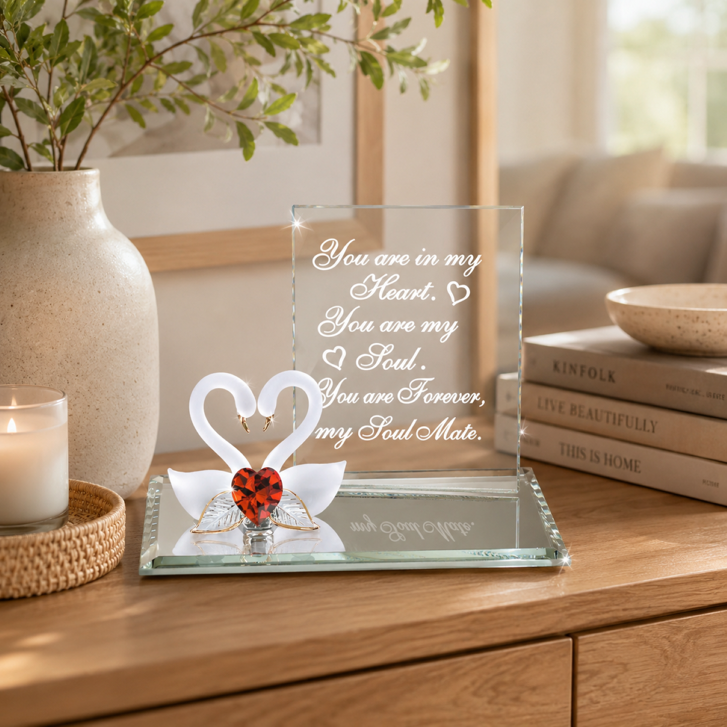 Soul Mate Swan Glass Figurine Gift | Romantic Anniversary Couple Decor