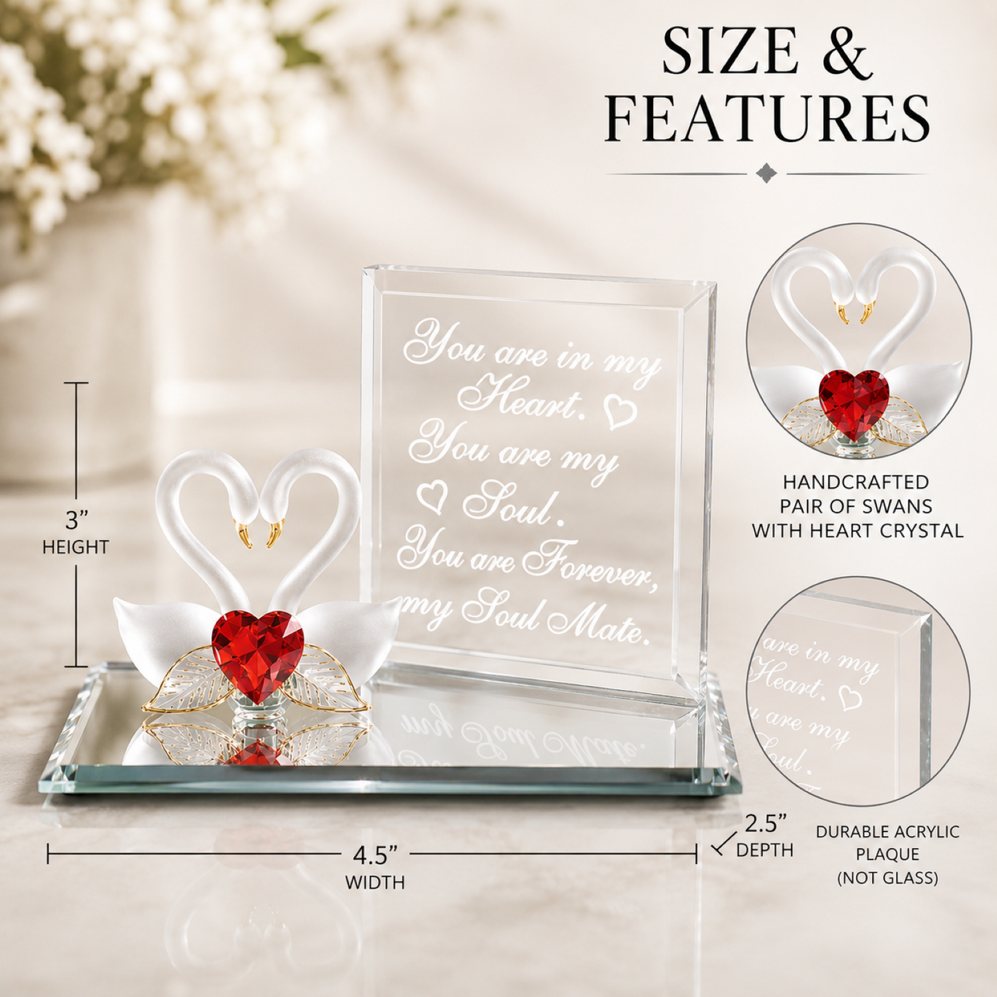Soul Mate Swan Glass Figurine Gift | Romantic Anniversary Couple Decor