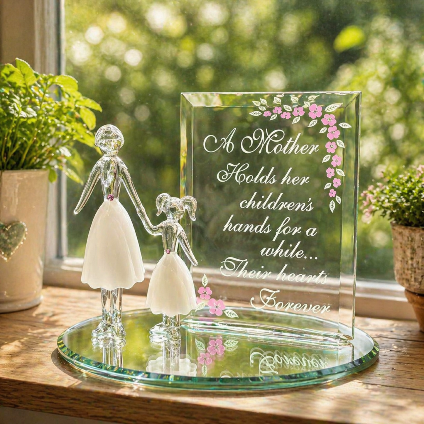 Mother & Child Figurine | Glass Mother and Daughter Love Gift
