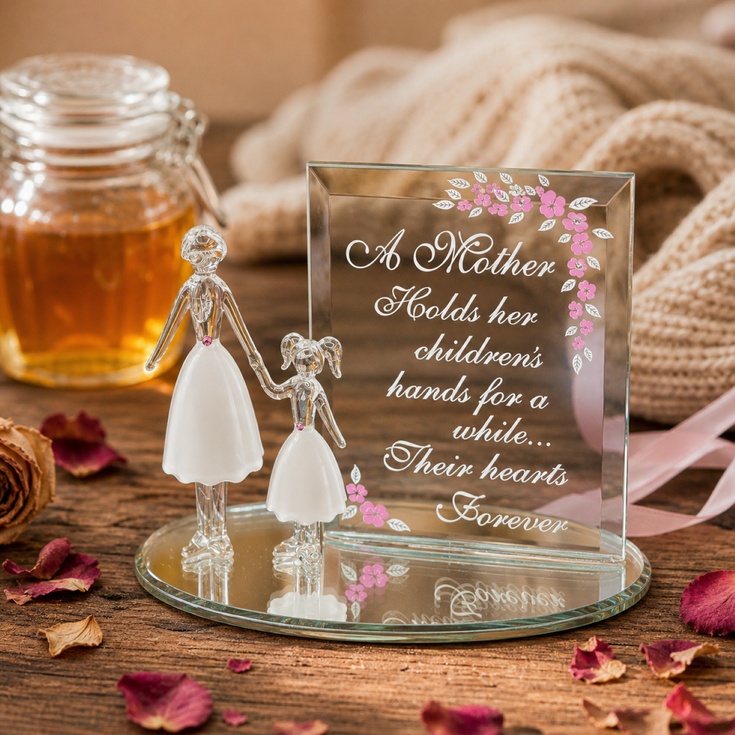Mother & Child Figurine | Glass Mother and Daughter Love Gift