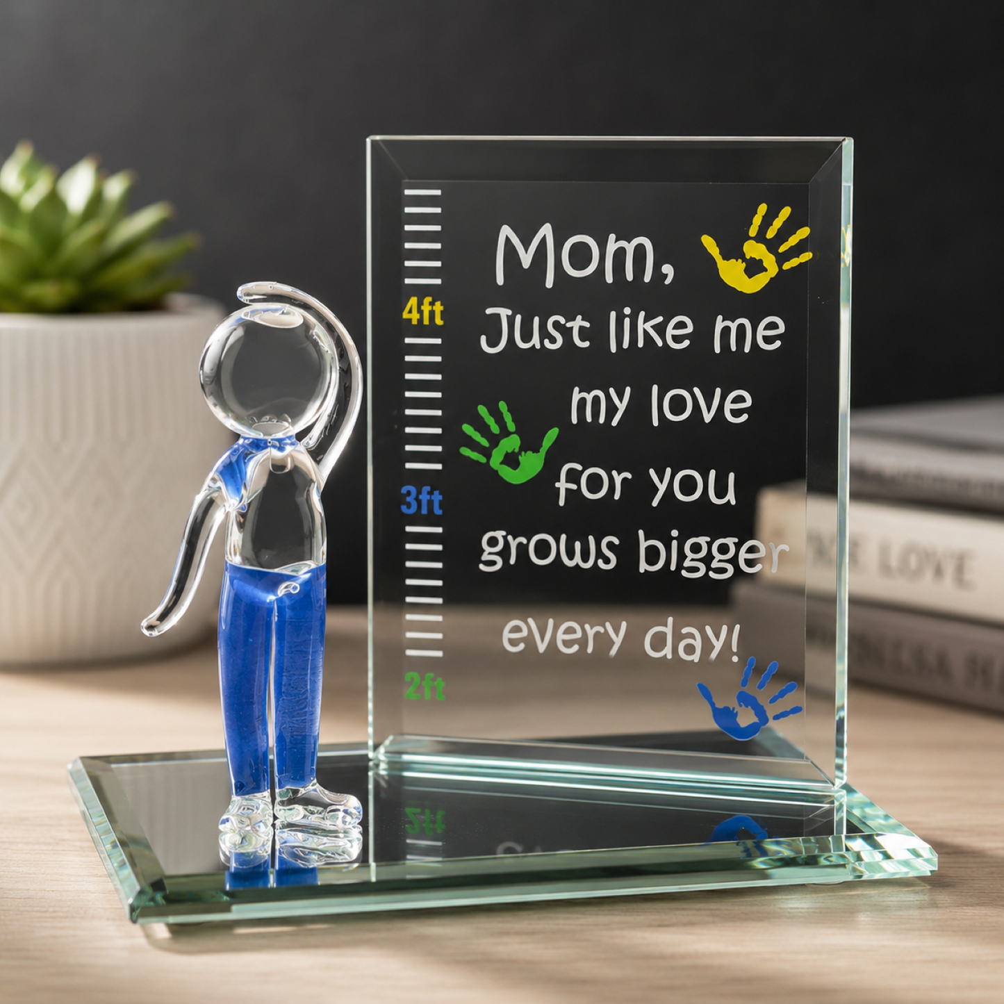 Son Growth Chart Figurine | Glass Mother and Son Love Gift