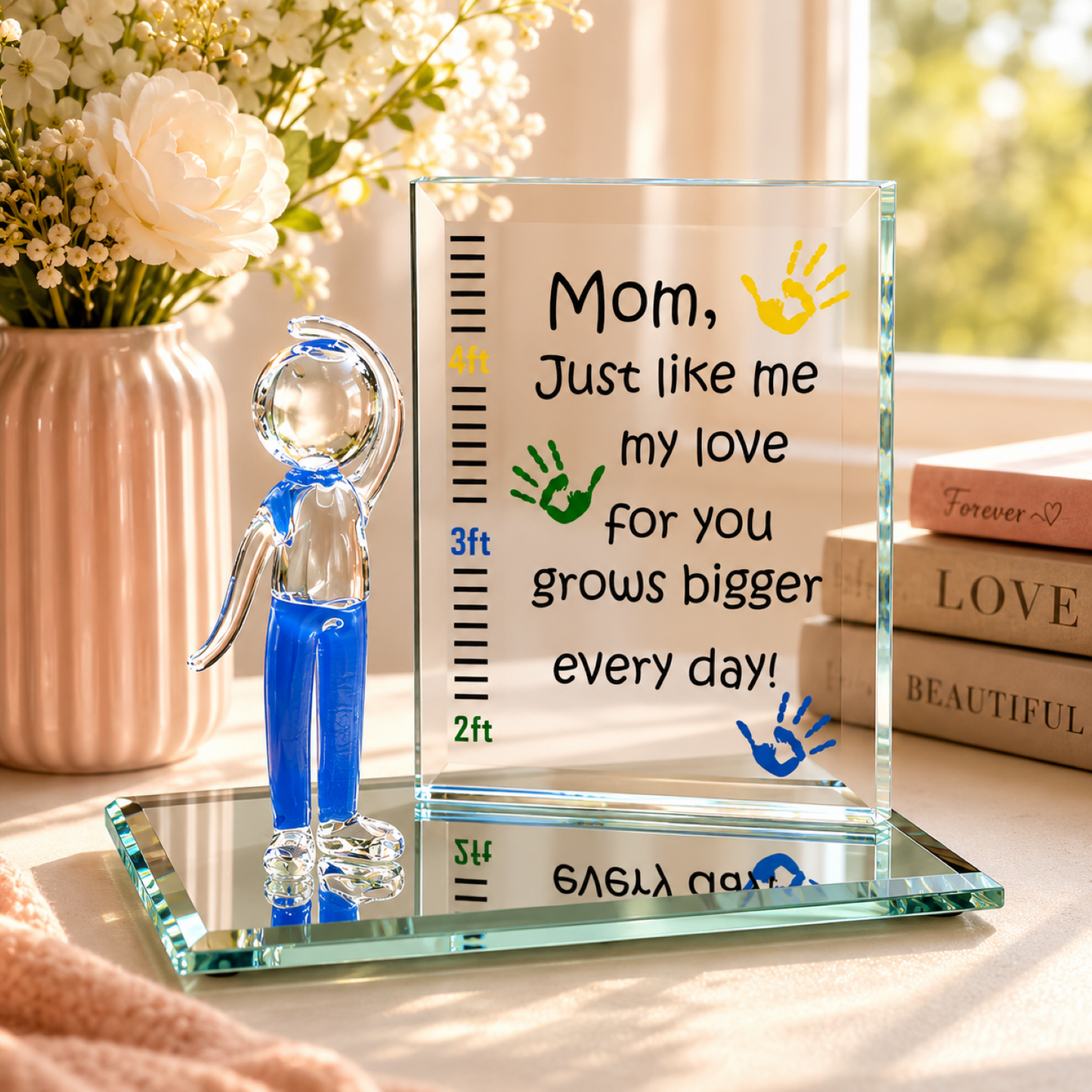 Son Growth Chart Figurine | Glass Mother and Son Love Gift