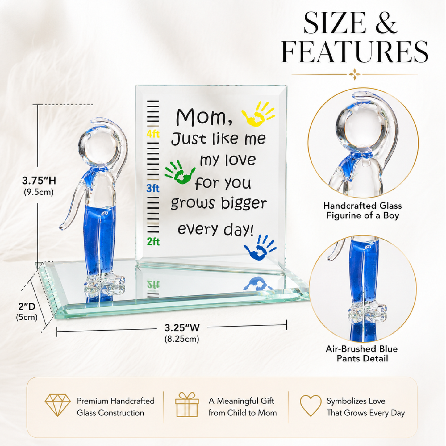 Son Growth Chart Figurine | Glass Mother and Son Love Gift