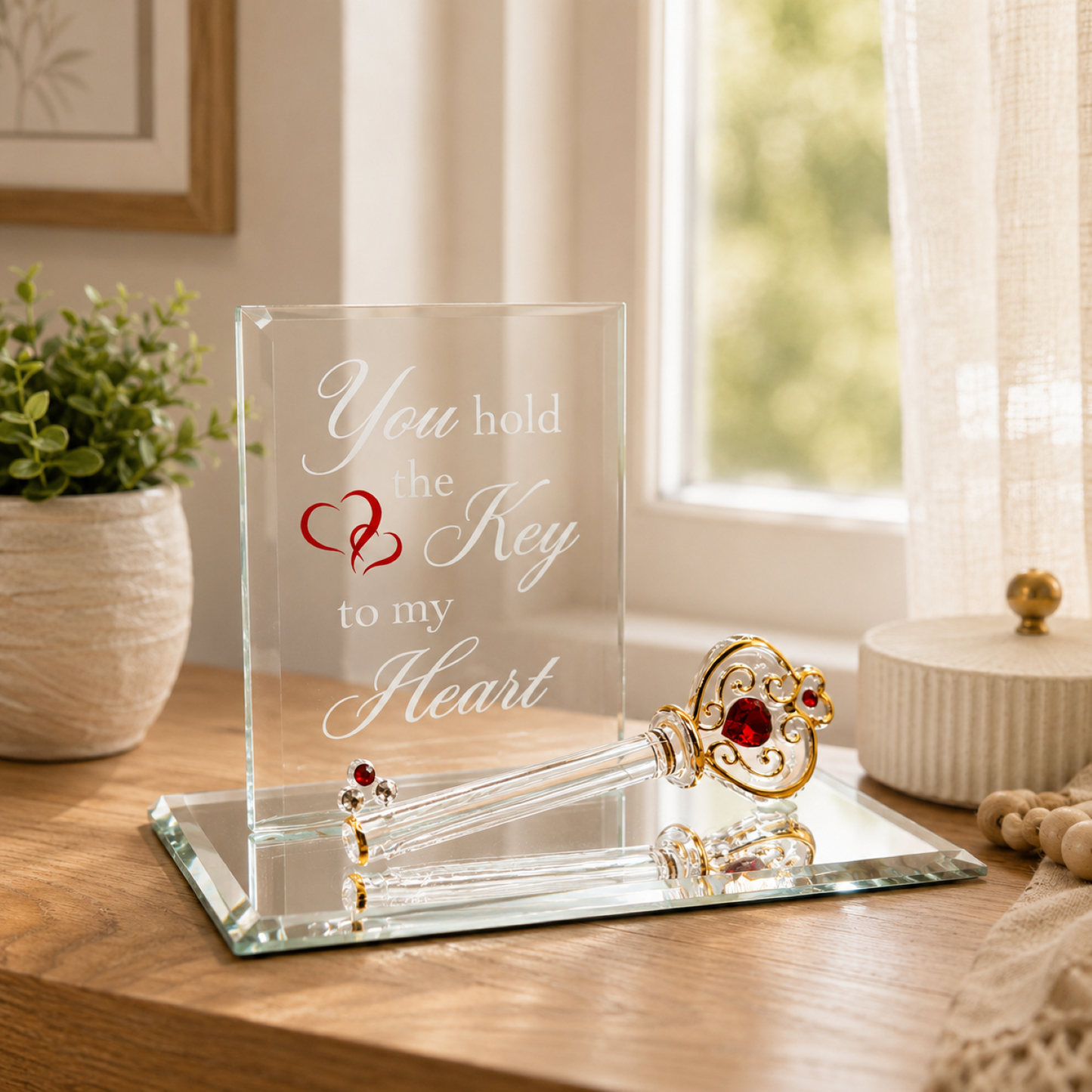 Romantic Glass Key Gift for Her | Key to My Heart Love Figurine Decor