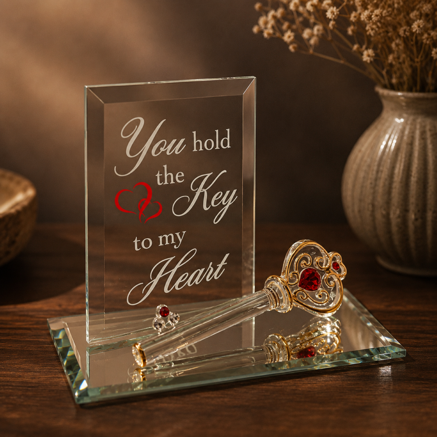 Romantic Glass Key Gift for Her | Key to My Heart Love Figurine Decor
