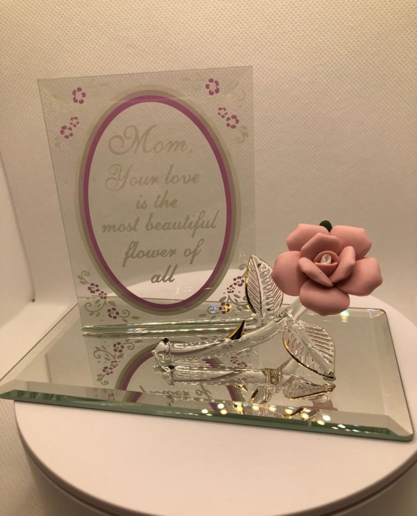 Porcelain Rose Gift for Mom, Pink Glass Flower Figurine, Mother's Day Gift, Home Decor