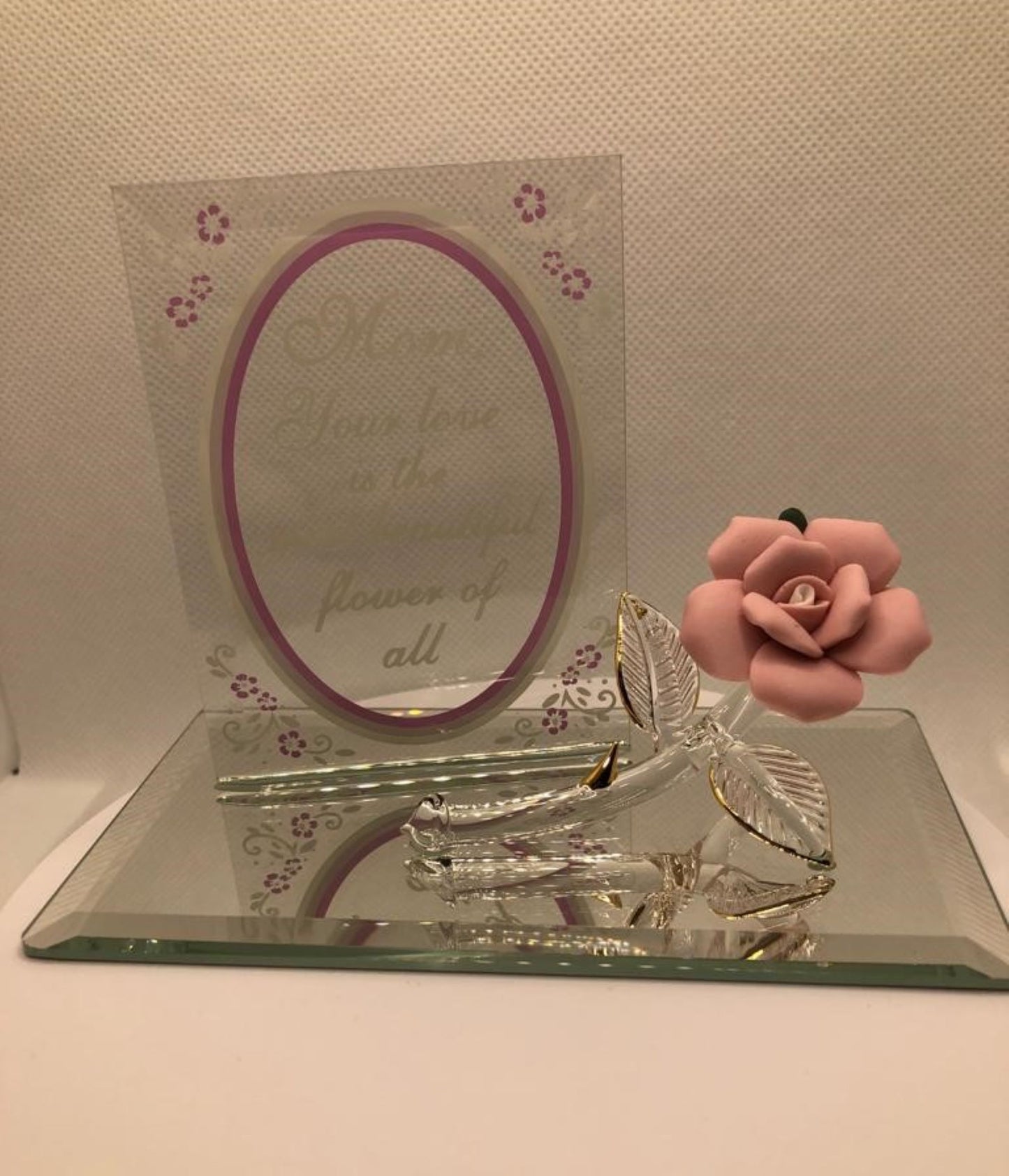Porcelain Rose Gift for Mom, Pink Glass Flower Figurine, Mother's Day Gift, Home Decor