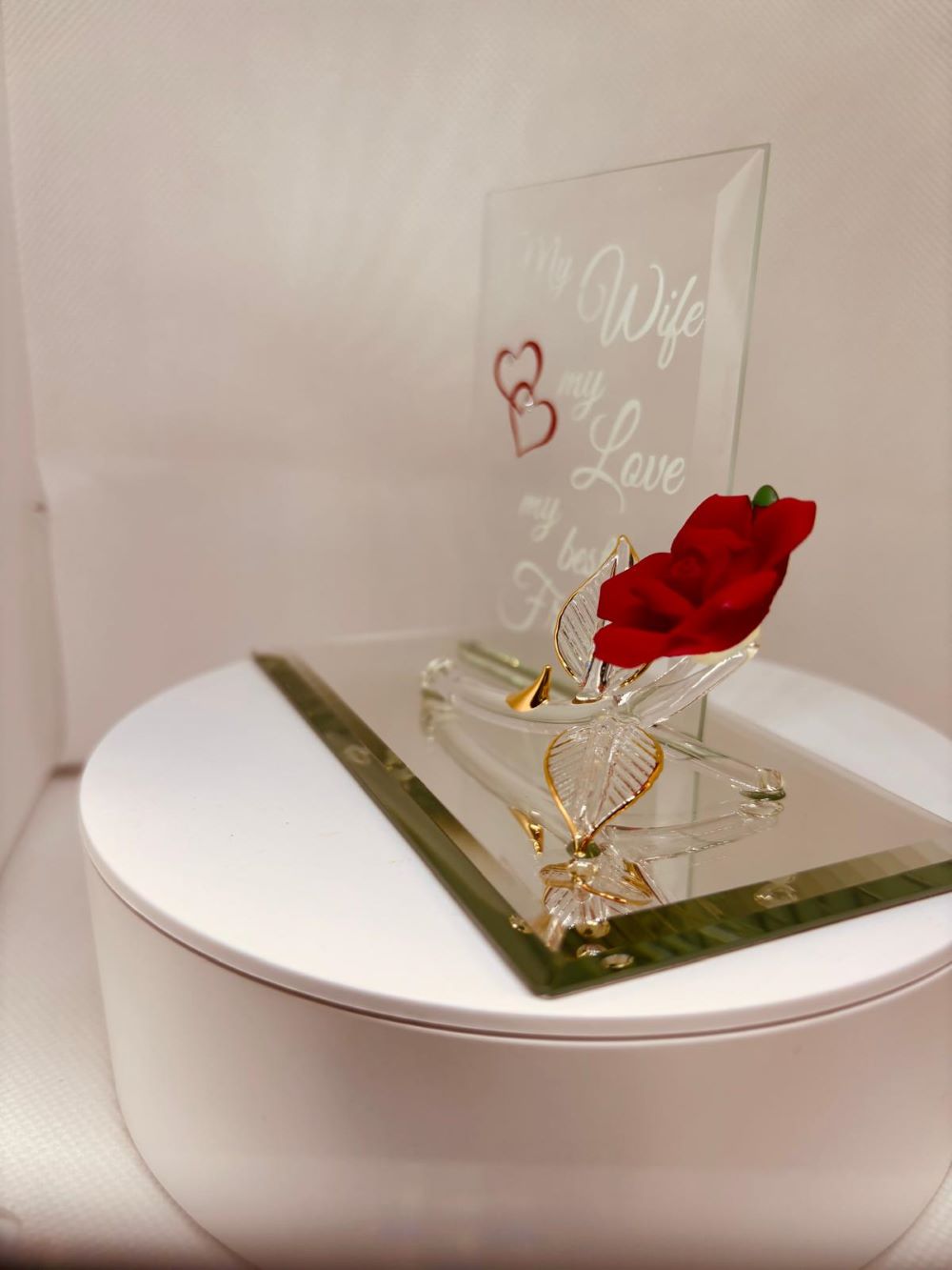 My Wife My Best Friend Rose Figurine Handcrafted Glass Gift for Wife