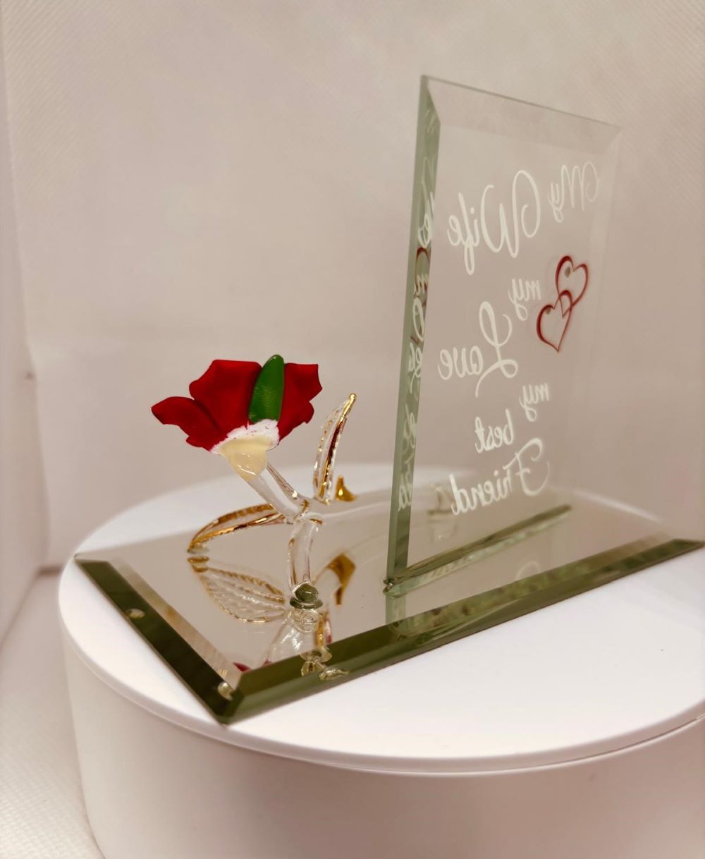 My Wife My Best Friend Rose Figurine Handcrafted Glass Gift for Wife