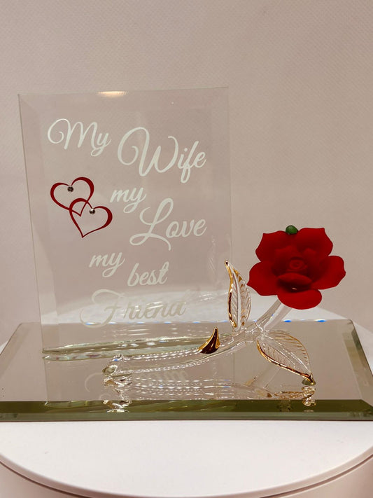 My Wife My Best Friend Rose Figurine Handcrafted Glass Gift for Wife