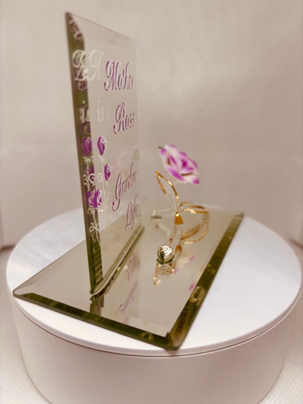 Mother Rose Figurine Glass Gift for Mom Pink Porcelain Flower Decor Mothers Day Gift