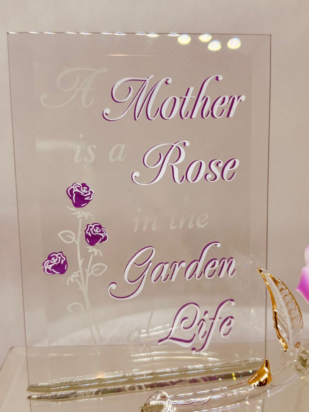 Mother Rose Figurine Glass Gift for Mom Pink Porcelain Flower Decor Mothers Day Gift