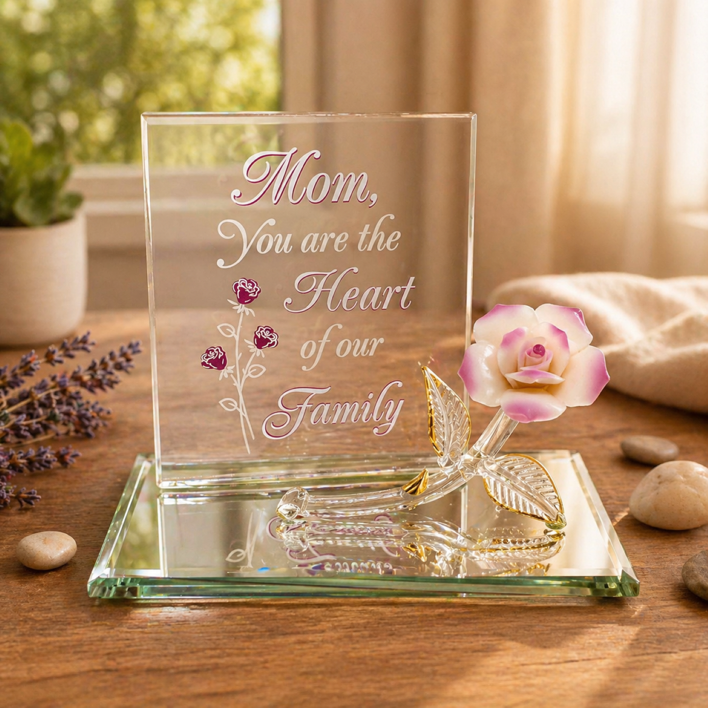 Mom Rose Figurine | Porcelain Pink Rose | Mother Gift | Mother’s Day Decor