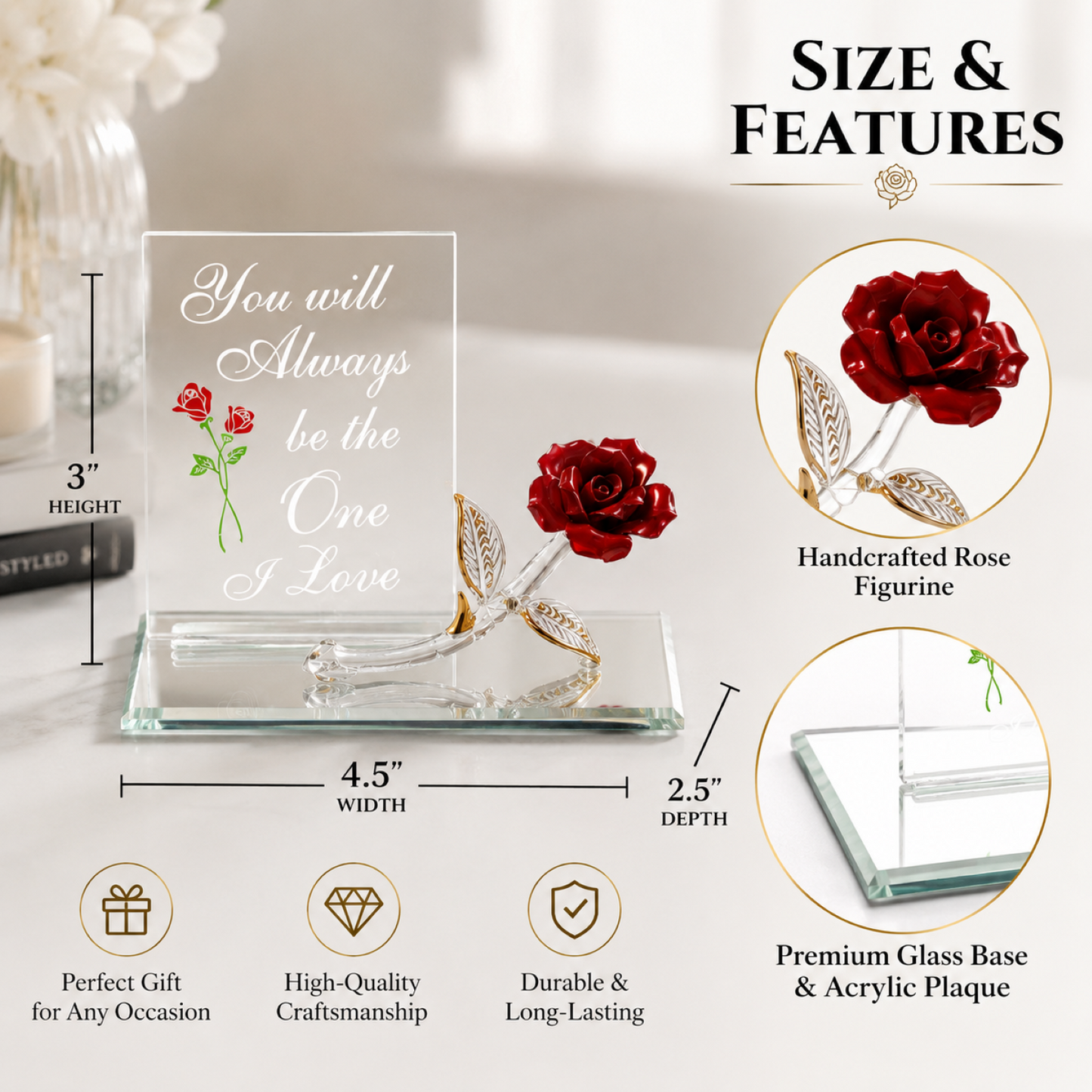 Glass Red Rose Gift – Handcrafted Rose, Anniversary Romantic Gift for Her