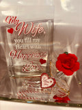 My Wife Happiness and Love Glass Rose Figurine with Crystals and Heart Tag