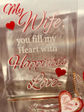 My Wife Happiness and Love Glass Rose Figurine with Crystals and Heart Tag