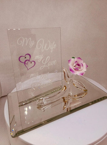 My Wife My Best Friend Pink Rose Figurine | Handcrafted Glass Gift