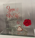 You & Me Together Forever Rose Figurine Handcrafted Glass with Crystals & Gold