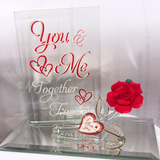 You & Me Together Forever Rose Figurine Handcrafted Glass with Crystals & Gold