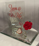 You & Me Together Forever Rose Figurine Handcrafted Glass with Crystals & Gold