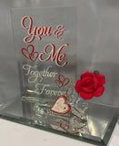 You & Me Together Forever Rose Figurine Handcrafted Glass with Crystals & Gold