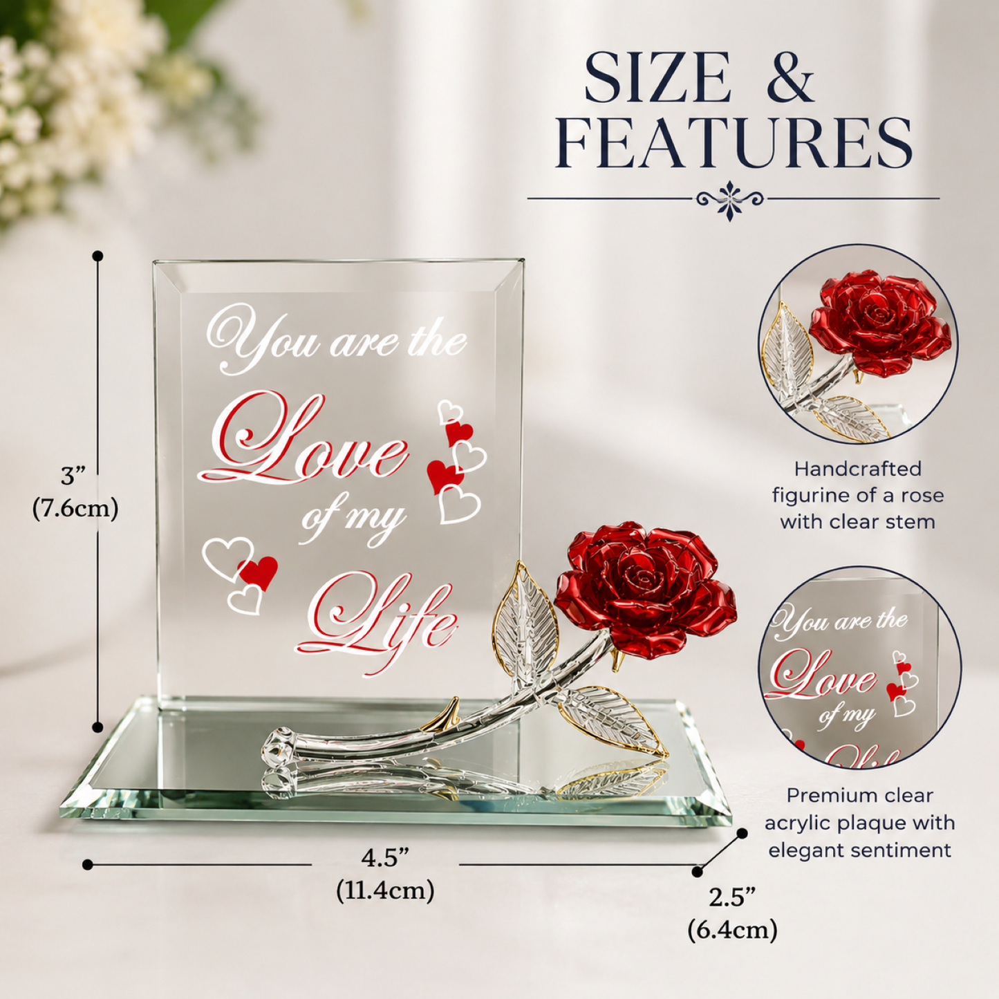 Handcrafted Glass Rose Figurine – Romantic Gift, Anniversary Gift, Valentine's Day Decor