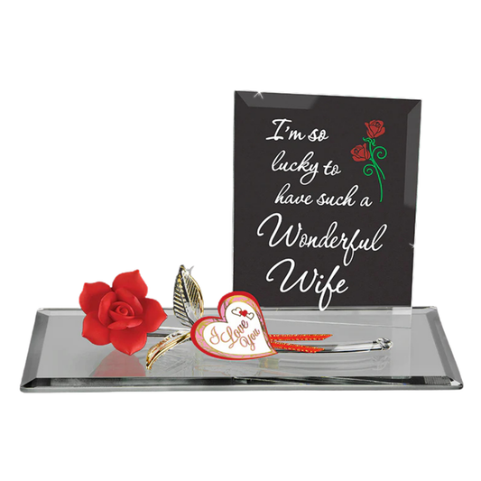 wife rose figurine romantic gift red rose glass decor anniversary gift i love you wife display