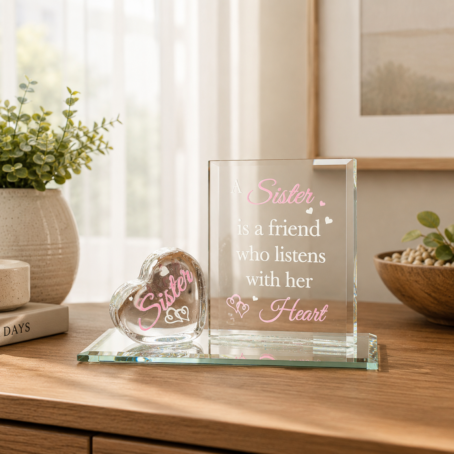 Sister Heart Glass Figurine Gift | Sister Friendship Keepsake Decor