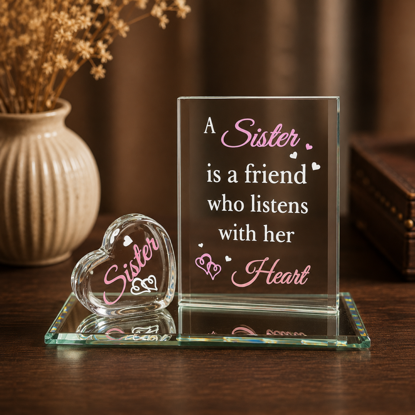 Sister Heart Glass Figurine Gift | Sister Friendship Keepsake Decor