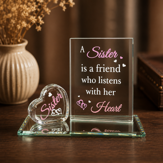 Sister Heart Glass Figurine Gift | Sister Friendship Keepsake Decor