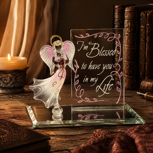 I’m Blessed Angel Figurine | Glass Faith Gift with Heart Crystal Inspirational Home Decor