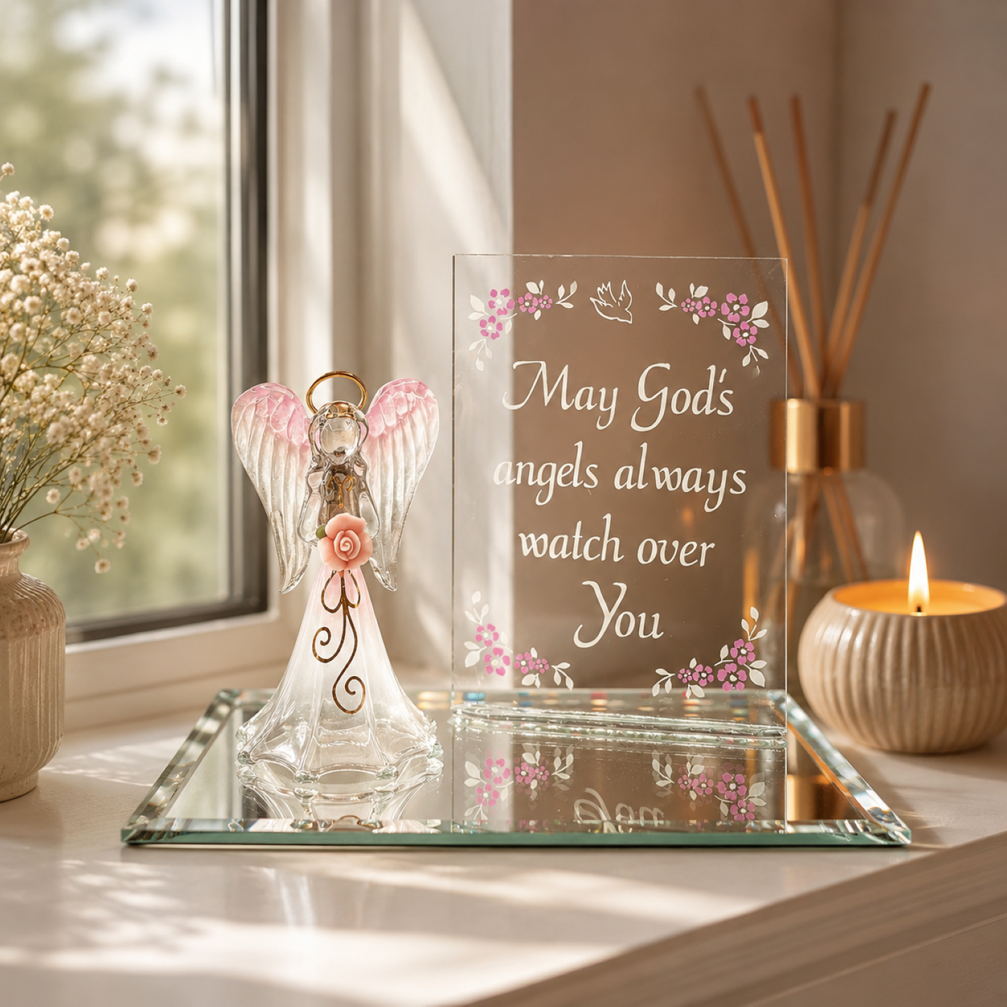 Watch Over You Angel Figurine | Glass Faith Message Display Décor