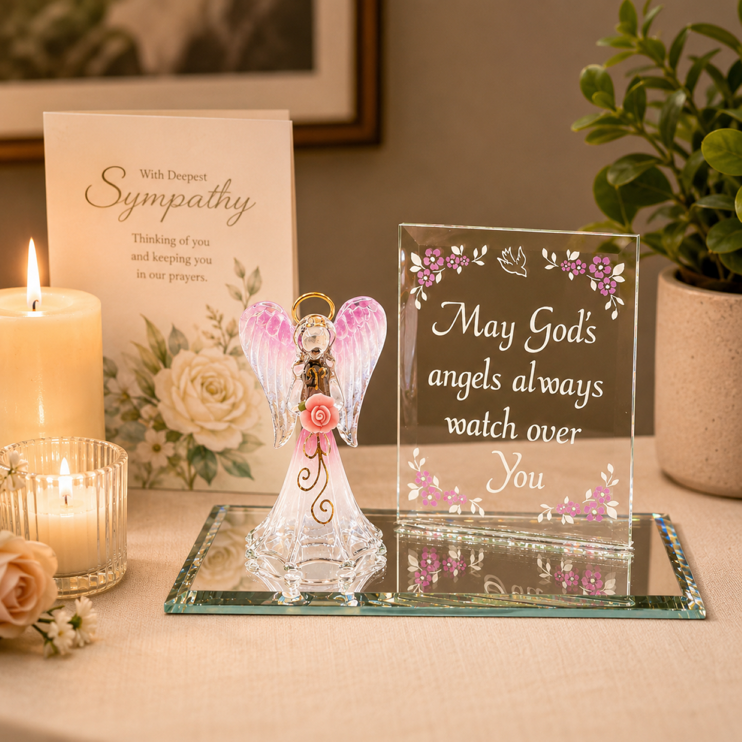 Watch Over You Angel Figurine | Glass Faith Message Display Décor