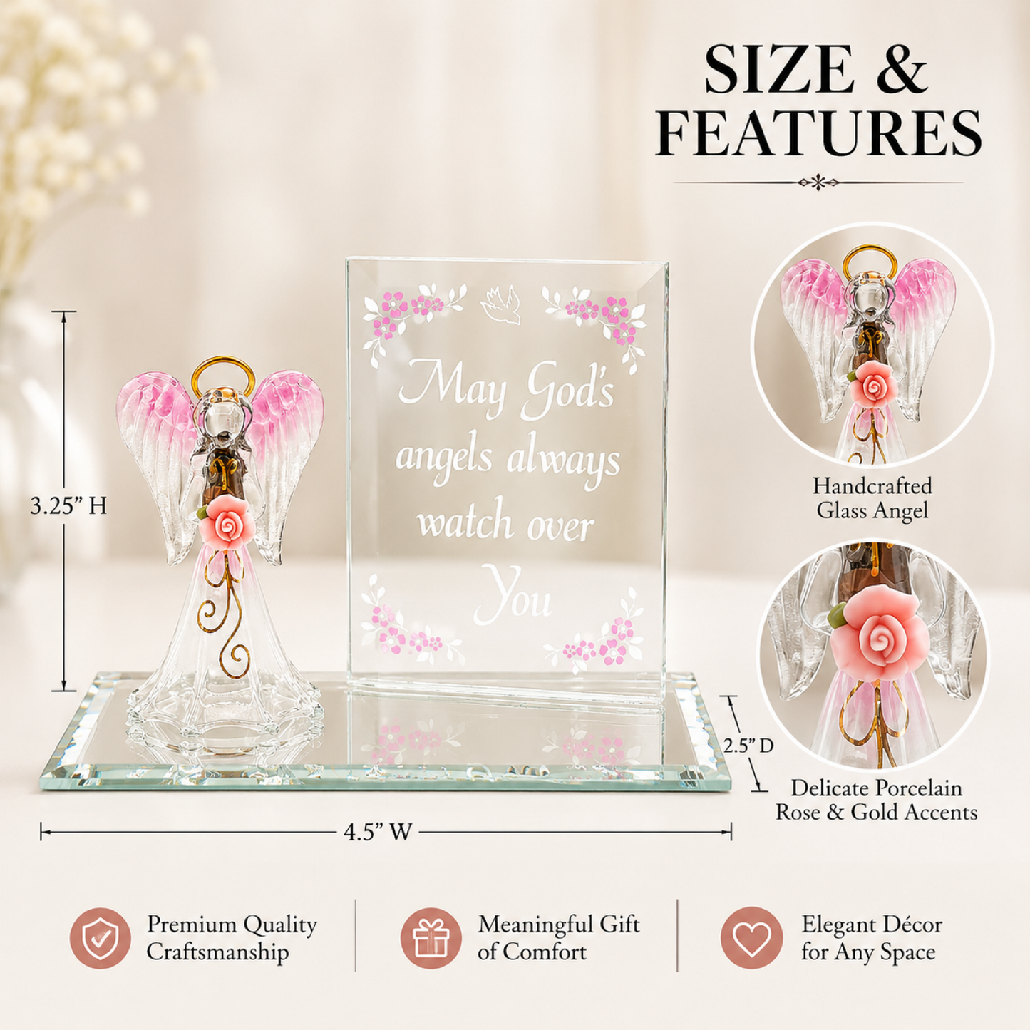 Watch Over You Angel Figurine | Glass Faith Message Display Décor