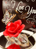 Red Rose with Butterfly Figurine | Glass “I Love You” Romance Gift