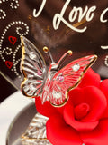 Red Rose with Butterfly Figurine | Glass “I Love You” Romance Gift