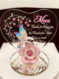 Glass hummingbird and rose décor gift for mom