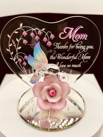 Glass hummingbird and rose décor gift for mom