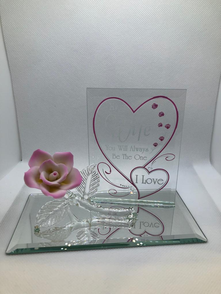 Gift for My Wife, Handcrafted Pink Rose, Glass Figurine, Anniversary Gift for Wife, Mothers Day Gift