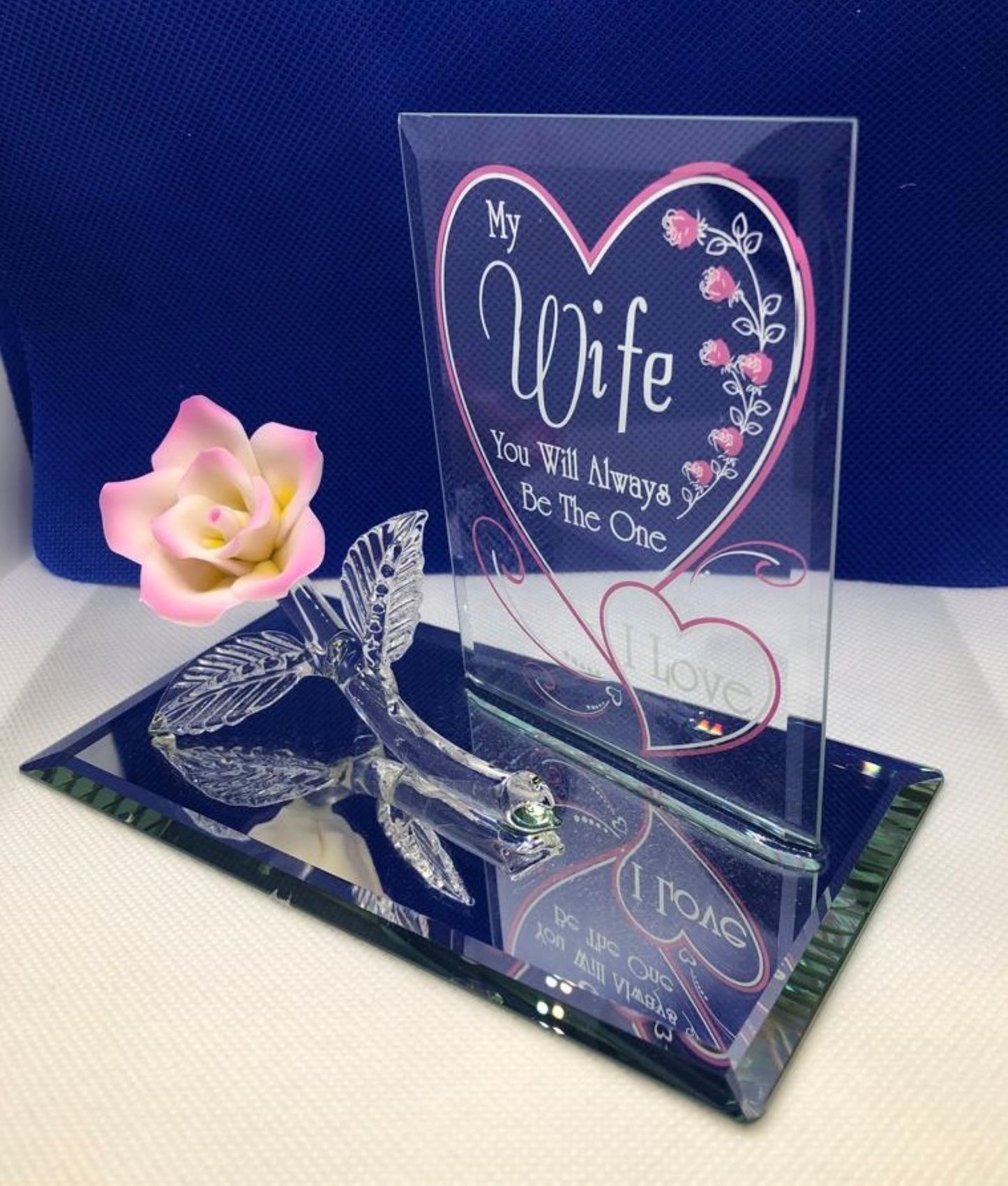 Gift for Wife Romantic Rose Glass Figurine | Anniversary Gift for Wife I Love You Wife Home Decor