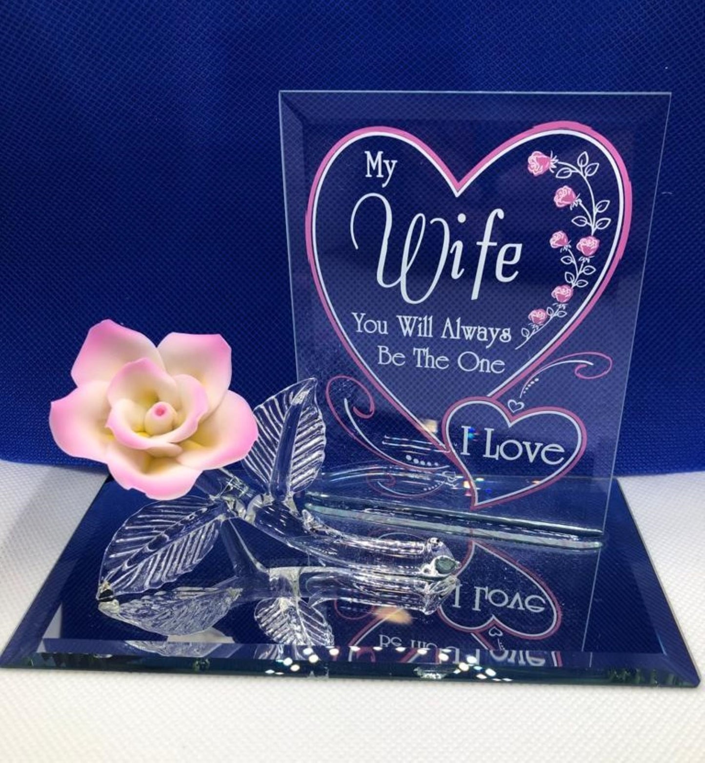 Gift for Wife Romantic Rose Glass Figurine | Anniversary Gift for Wife I Love You Wife Home Decor