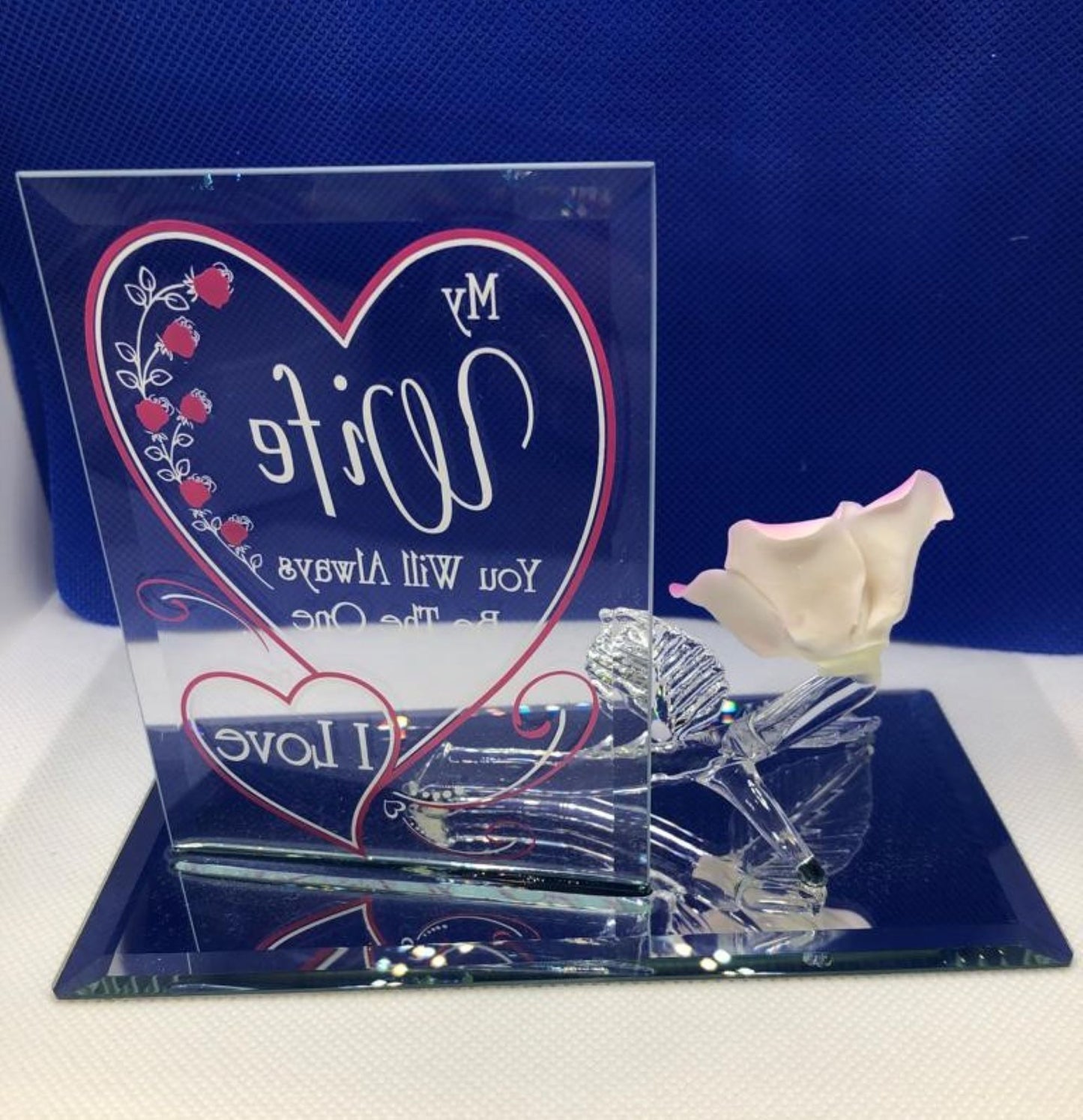 Gift for Wife Romantic Rose Glass Figurine | Anniversary Gift for Wife I Love You Wife Home Decor