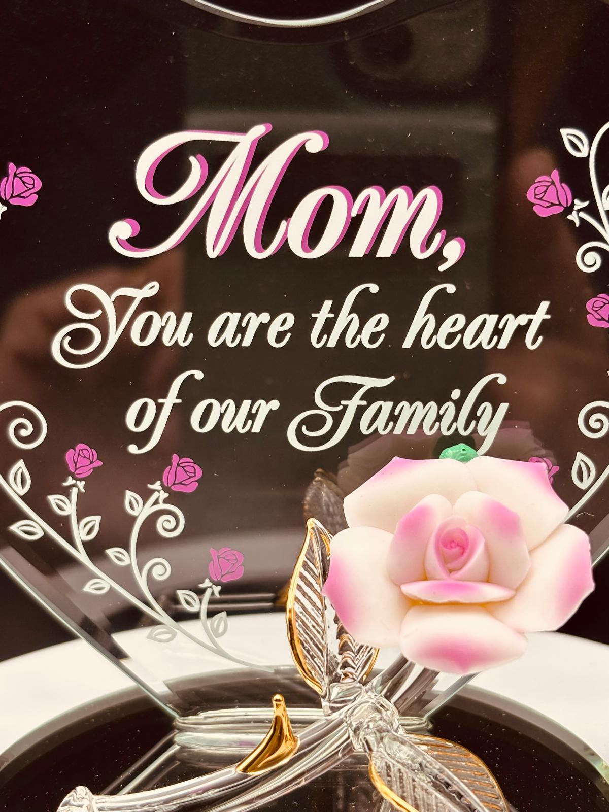 Mom Heart of Our Family Rose Figurine | Handcrafted Mother’s Day Gift